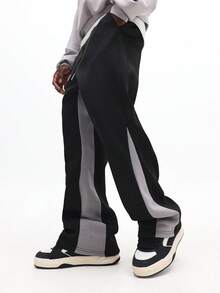 SUMWON Flare Fit Sweatpants With Color Block Side Panels Casual Lounge Pants For Men Plain - Black - View 1