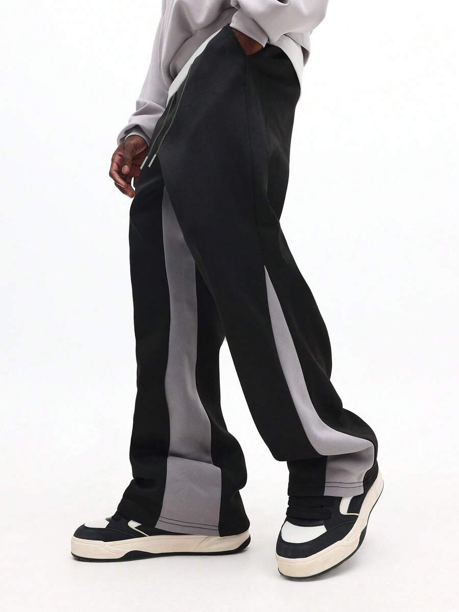 SUMWON Flare Fit Sweatpants With Color Block Side Panels Casual Lounge Pants For Men Plain - Black - View 1