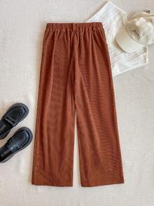 PrepCrw 1pc Tween Girls Elegant School Style Casual Urban Khaki Brown Pants, Suitable For Outings, Gatherings, Back To School, Winter Fall,Holiday - Brown - View 2