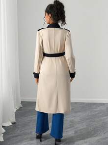 Momance معطف أنيق للحوامل بأكمام طويلة وحزام مزدوج الصدر بألوان متباينة