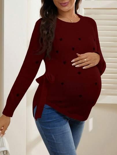 SHEIN Suéter casual con estampado de corazón para la cintura de mujeres embarazadas, otoño/invierno