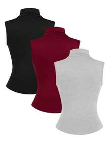 SHEIN Clasi 3pcs/Set Plus Size Basic High Neck Camisole - Multicolor - View 2