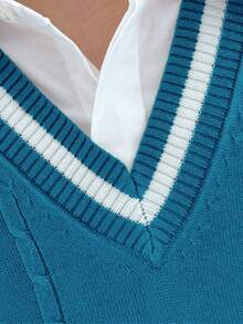 Claim Dot 男士时尚休闲V领针织背心 - 藍色 - 查看 4