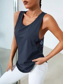 Powerista 女士休闲运动纯色网眼拼接背心 - 藍色 - 查看 5