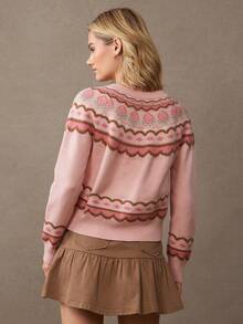 WESTFADE 圆领纽扣前开襟宽松费尔岛针织开衫毛衣，可爱秋季针织上衣，适合秋季、冬季、假日、圣诞节、法兰绒、新年夜等场合。 - 彩色 - 查看 2