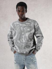 DAZY Men's Textured Crew Neck Drop Shoulder Casual Sweater, Autumn/Winter - Grey - View 3