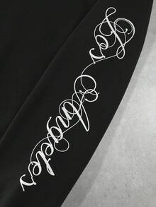 PAVTROS Conjunto de sudadera con capucha casual y versátil con patrón creativo para hombres - Negro - Ver 4