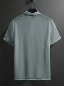 Manfinity Homme Men's Solid Color Front Button Short Sleeve Casual Polo Shirt - Light Grey - View 2