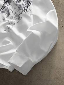 AXEPEAK 男士休闲衬衫，饰有交叉翅膀印花元素，宽松长袖上衣 - 白色 - 查看 4