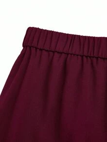 Sweetra Pantaloni da donna taglie forti con decorazione fibbia 2 in 1, snellenti, eleganti, versatili, adatti per l'ufficio e il casual, gamba dritta, autunno/inverno - Bordò - Visualizzare 3
