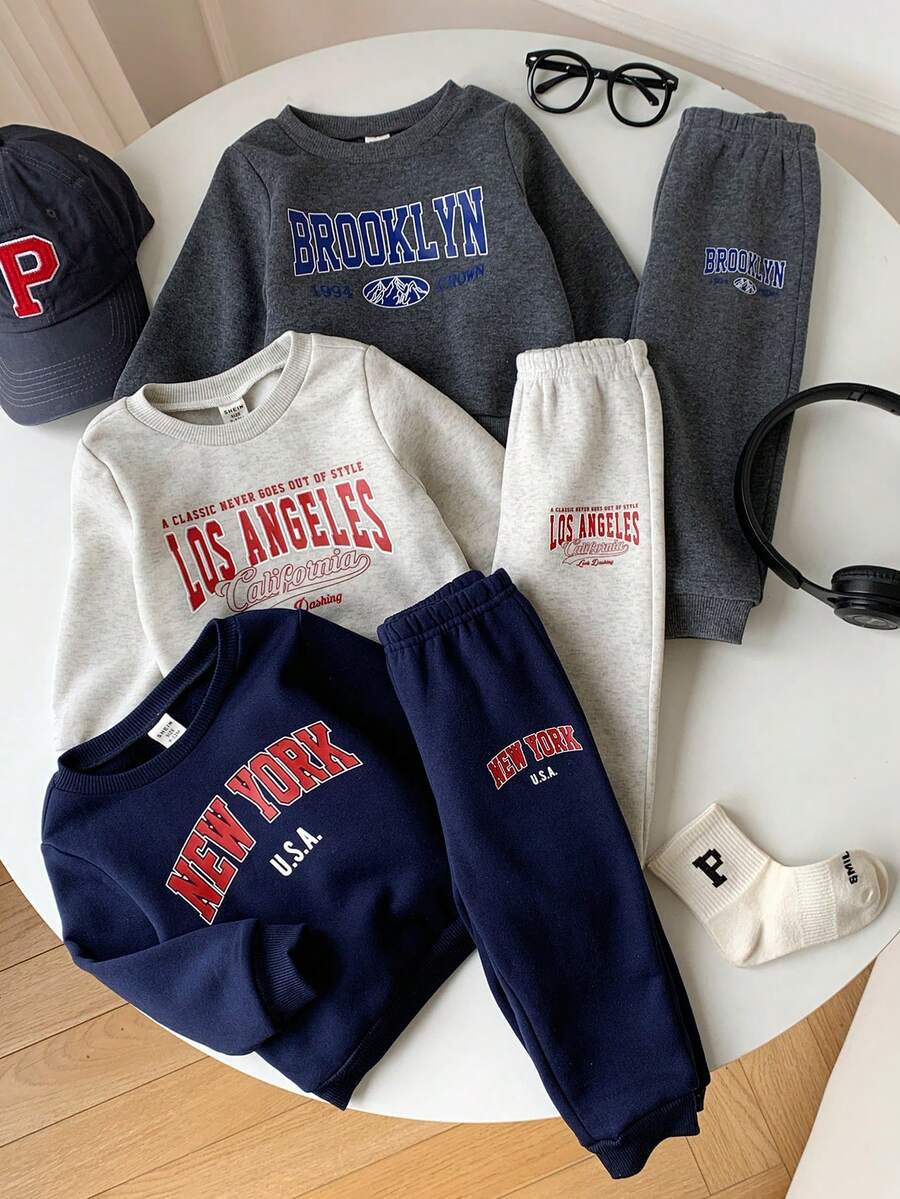 SHEIN Bộ 6 món áo nỉ cổ tròn và quần jogger in chữ thời trang lót giữ nhiệt cho bé trai, thoải mái, thích hợp mặc hàng ngày, trong nhà, ngoài trời, thể thao, tiệc tùng, lễ hội, thời trang đường phố, bộ đồ thể thao, Giáng sinh, Năm mới, bộ đồ thu đông cho bé trai, bộ đồ thể thao cho bé trai, quần áo thể thao cho bé trai, bộ quần áo thể thao cho bé trai - Nhiều màu - Xem 1