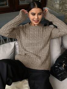 DAZY New Arrival Fitted Letter Embroidery Women Sweater, Autumn - Khaki - View 2