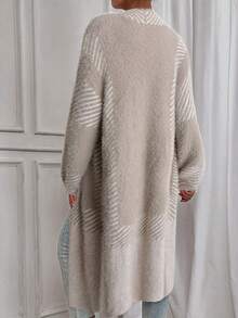 Chiquease Contrast Stripe Pattern Casual Versatile Long Sleeve Cardigan - Khaki - View 2