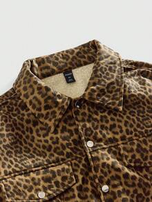 ROMWE MEN Street Life Men's Leopard Print Long Sleeve Casual Loose Fit Jacket - Brown - View 2