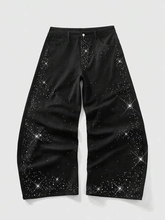 Street Life Herren Jeans mit weitem Bein und Strass-Verzierung an der Tasche, lässig und locker