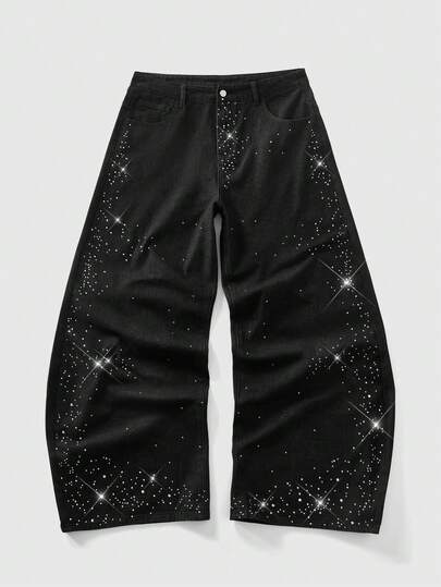 Street Life Jeans amples et décontractés pour hommes avec poches ornées de strass