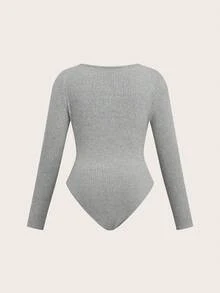 Sweetra 大码浅灰色U领阔腿连体裤，休闲修身家居服及户外时尚单品，两件套，秋冬款 - 灰色 - 查看 11