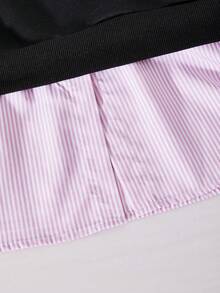 SHEIN ChillGRL Teen Girl Collegiate Graphic Sweatshirt With Striped Collar & Cuffs, Paired With Loose Black Sweatpants, 2 Piece Set, Suitable For Commuting, School, Street, Casual Wear, Spring & Autumn - Black - View 4