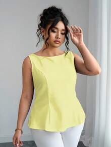 Elenzga Áo cánh hở lưng thanh lịch màu trơn cỡ lớn cho nữ - Vàng nhạt - Xem 5