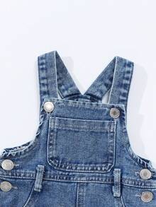 SHEIN Playful Pals 女童/幼儿心形图案休闲牛仔连体裤 - 淺色水洗藍 - 查看 7