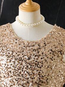 Sparklyn 女童学校派对礼服，芭蕾舞裙，2025新款儿童亮片公主裙，舒适 - 杏色 - 查看 6