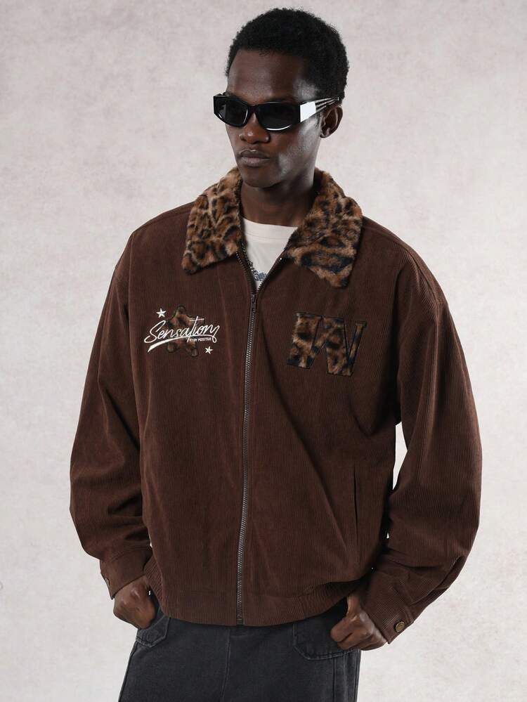DAZY Jaqueta e Casaco Masculino Marrom com Remendos, Colarinho