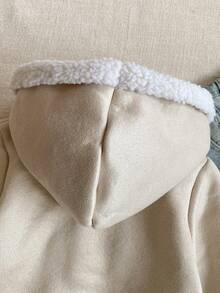 PrepCrw 1 件年轻女孩优雅学院风休闲都市连帽长袖羊毛夹克，适合外出、聚会、返校、秋冬 - 杏色 - 查看 5