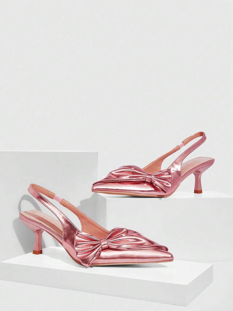 CUCCOO SZL Women's Pointed Toe Slingback Pumps With Bowknot Decor, Stiletto Heel, Backless Design, Elegant & Sexy