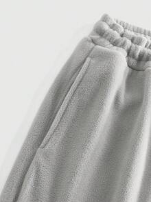 ROMWE MEN Casual 男士休闲字母刺绣直筒运动裤，秋冬款 - 淺灰色 - 查看 5