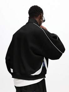 Áo nỉ dáng ngắn SUMWON cổ lửng, khóa kéo ¼, viền trắng tương phản và kiểu cổ cao nửa khóa kéo, thích hợp mặc thường ngày. - màu đen - Xem 2