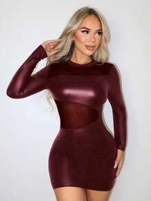 Zolique Cool Patchwork Long Sleeve Women's Dress PU Leather Women Outfit - Red - View 1