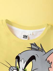 TOM & JERRY X SHEIN Young Boy Cartoon Pattern Round Neck Short Sleeve T-Shirt And Shorts Set, Summer - White - View 9