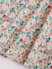 SHEIN NovaGlow 儿童少女碎花吊带连衣裙和纽扣短开衫两件套，舒适针织面料，秋冬款 - 藕粉色 - 查看 4