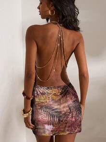 Opulessa Knit Bodycon Halter Neck Mini Dress For Women - Pink - View 1