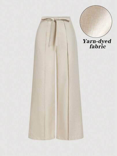 SHEIN MOD Women's Casual Versatile Apricot Wide Leg Pants,Christmas Outfit Women  ,New Year Outfit,Beach Outfits,Elegant Outfits,High Waist Pants,Pants Wide Leg, Linen Two Piece Set,Women's Winter Clothes,Casual Outfit , Casual Outfit For Women