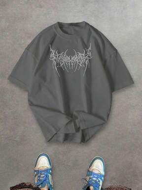 Sport MetroGents تي شيرت رياضي بياقة مستديرة بأكمام قصيرة مطبوع بتصميم بسيط للرجال