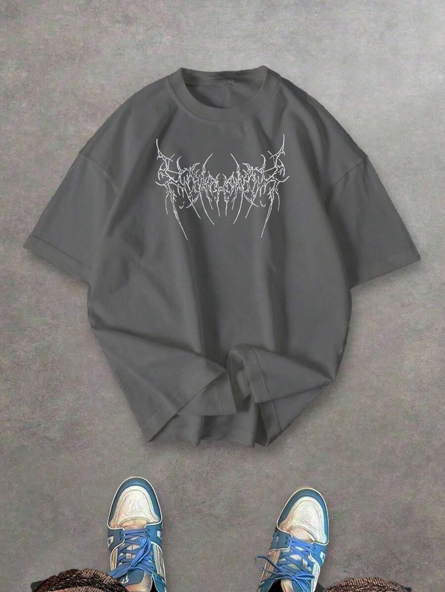 Sport MetroGents Áo thun thể thao tay ngắn cổ tròn in họa tiết tối giản dành cho nam - Màu xám đen - Xem 1