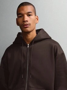 SUMWON 男士拉链连帽衫，时尚男士拉链连帽衫，精致针织设计，休闲、运动、都市探索的理想之选，纯色款 - 巧克力棕 - 查看 3