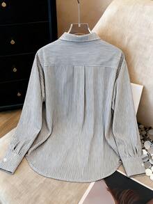 INAWLY Plus Size Women's Long Sleeve Single-Breasted Casual Striped Shirt - Multicolor - View 2