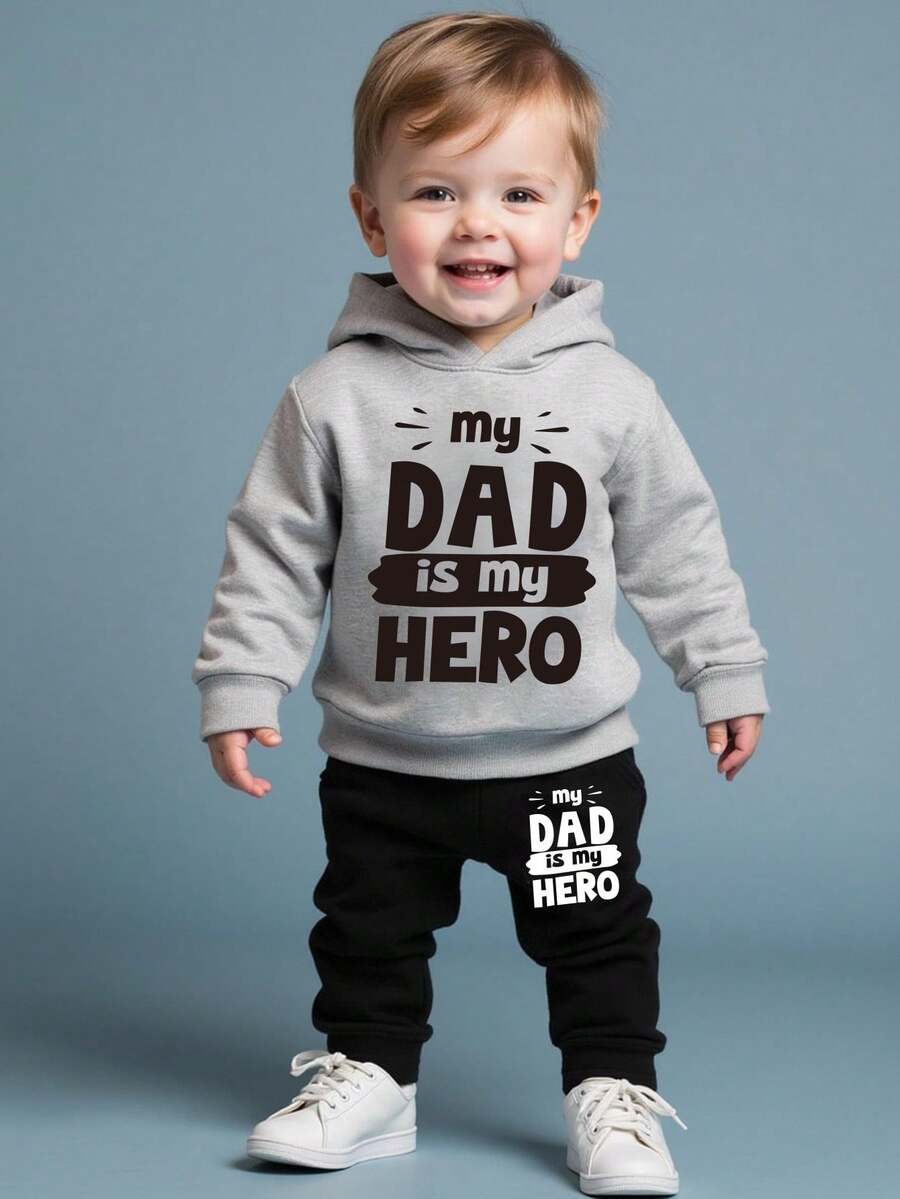 Bộ quần áo hoodie và quần nỉ in hình khẩu hiệu sáng tạo, cá tính, thú vị, thoải mái, phong cách mùa thu đông cho bé trai - Nhiều màu - Xem 1
