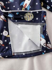 男婴宇宙星空火箭印花开衫上衣和裤子套装（2件套），舒适家居服 - 藏蓝色 - 查看 4