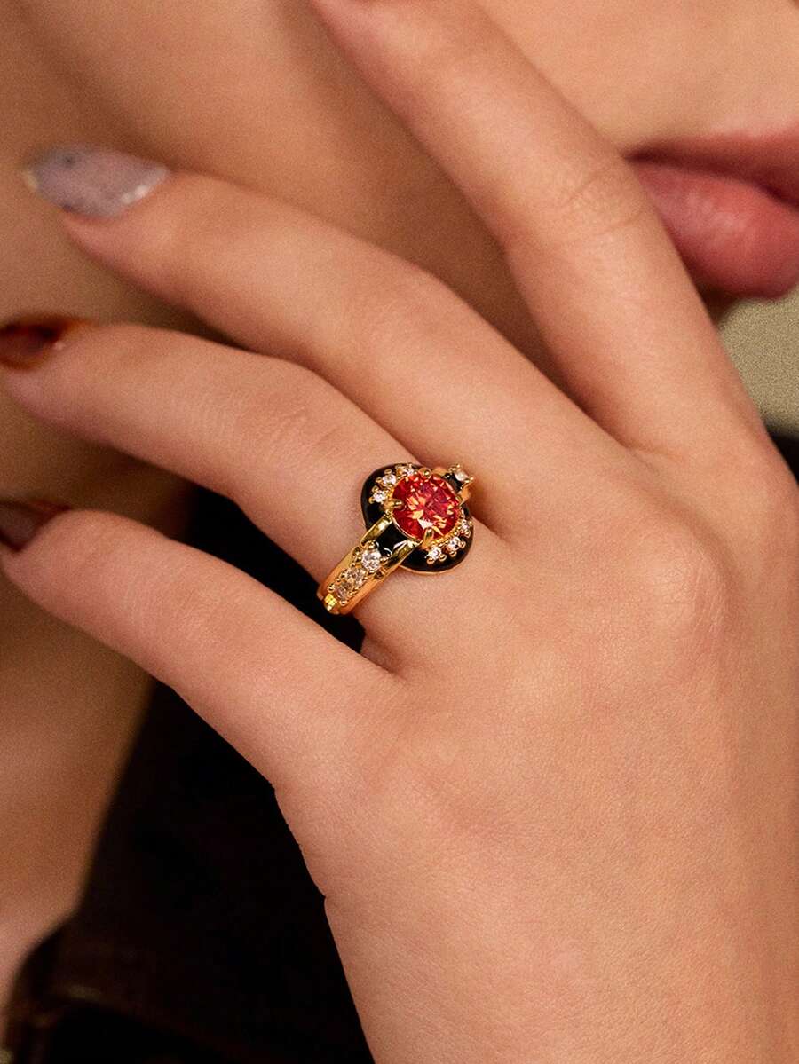 Glisma 女士单枚戒指，服饰，哥特风，复古，串珠，西部风珠宝，金属质感，宝石，秋冬款，送给妈妈/女士/女孩/母亲，高档，复古，十字架 - 紅色 - 查看 1