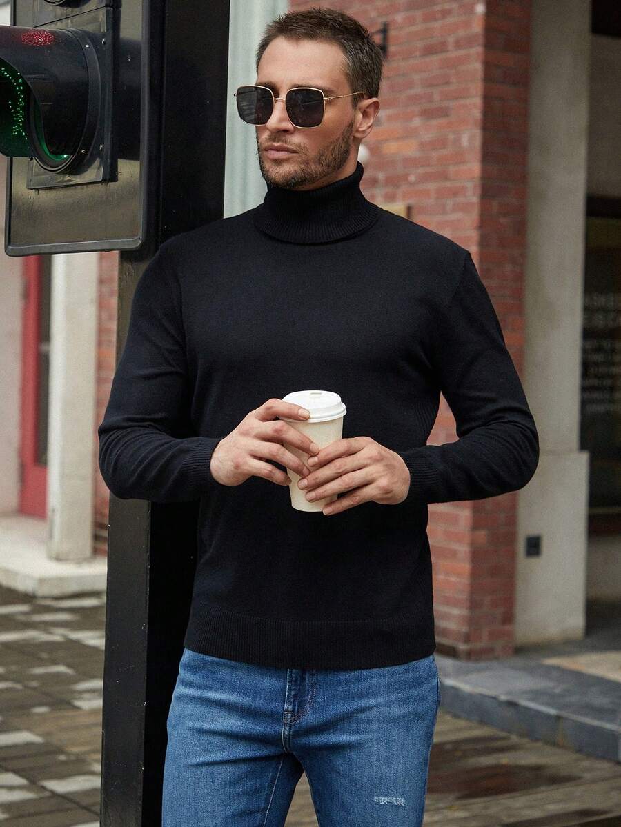 Manfinity Mode Men Solid Turtleneck Jumper - Black - View 1