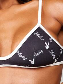 Missguided x Playboy 这款三角胸罩饰有品牌标志印花，搭配白色撞色滚边和可调节肩带，兼具日常舒适与时尚感。 - 黑與白 - 查看 5