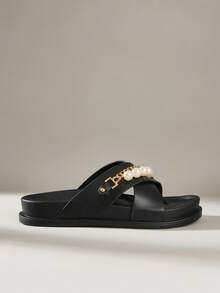 Solecia Women's Fashionable Light Pink Flat Birkenstocks Sandals Summer Shoes - Black - View 1