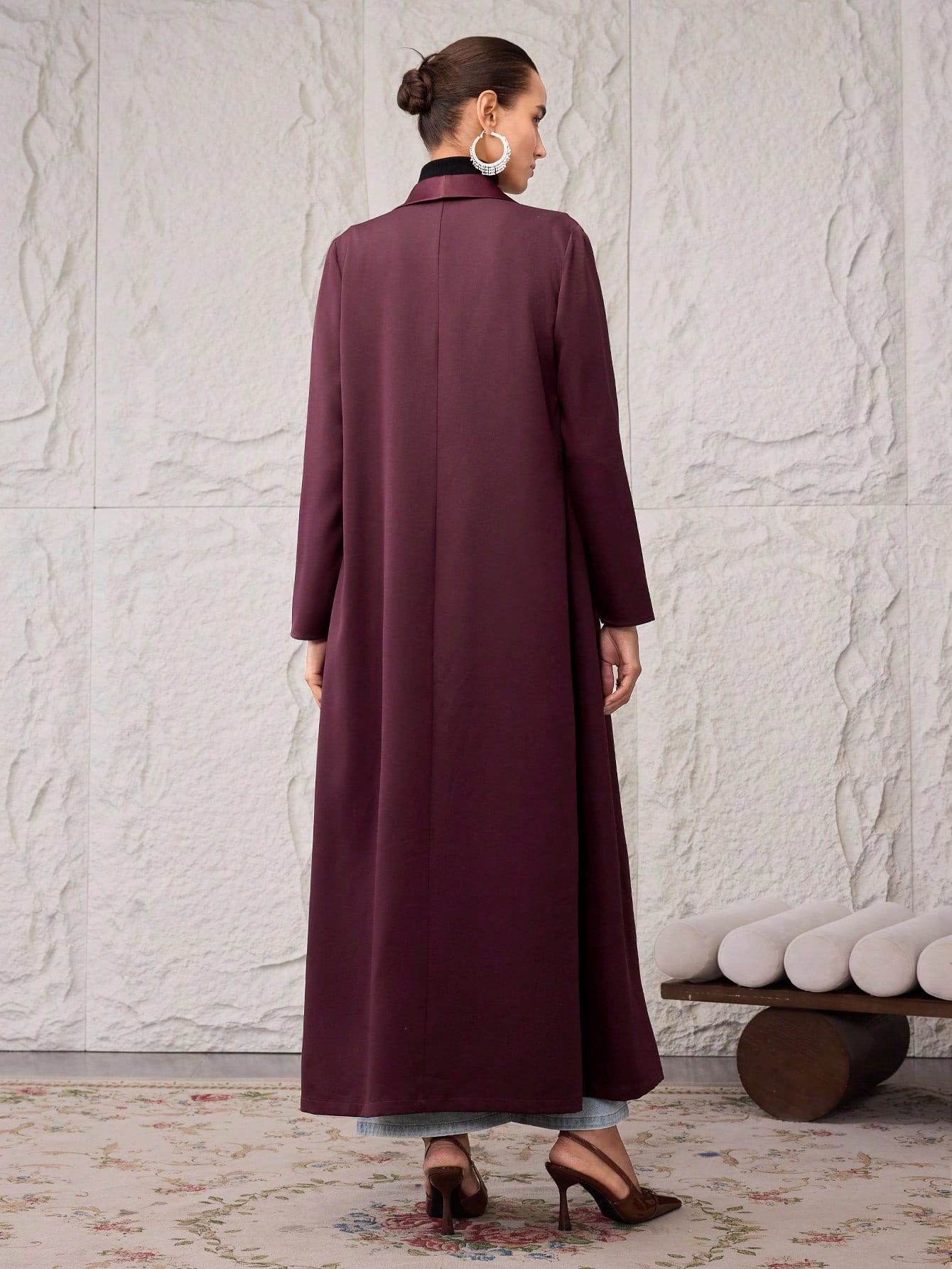 Al Najma عباءة نسائية بلون أحادي مع طوق شال، أنيقة...