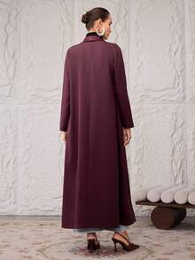 Al Najma Áo choàng Abaya trơn màu dành cho nữ có cổ choàng, tay dài thanh lịch - Màu Đỏ Sâu - Xem 2