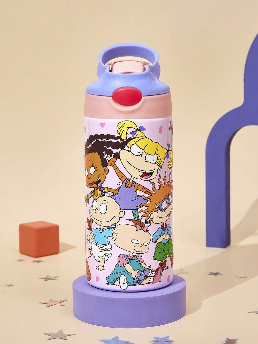 Nick 90s | SHEIN 500毫升不锈钢保温防漏水杯，带吸管盖和硅胶吸管，方便男孩女孩使用，是露营和上学的理想之选，也是馈赠佳品。 - 粉色 - 查看 1