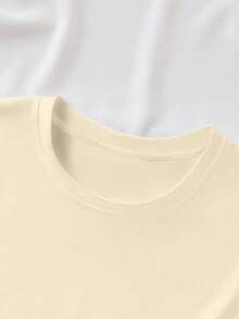 Women's Casual Floral Print Rhinestone Decor Short Sleeve Round Neck T-Shirt, Suitable For Daily Commute In Summer - Khaki - View 3