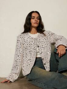 Aveloria Modichic Women's Fashionable High-End Elegant Silver Sequin Long Sleeve Jacket - White - View 1